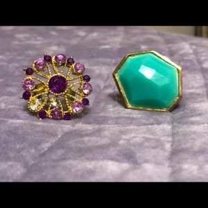 Gold purple and Mint Green Rings